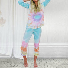 Загрузить изображение в средство просмотра галереи, Tie Dye Print Hooded Pajamas Two Piece Sets Long Sleeve